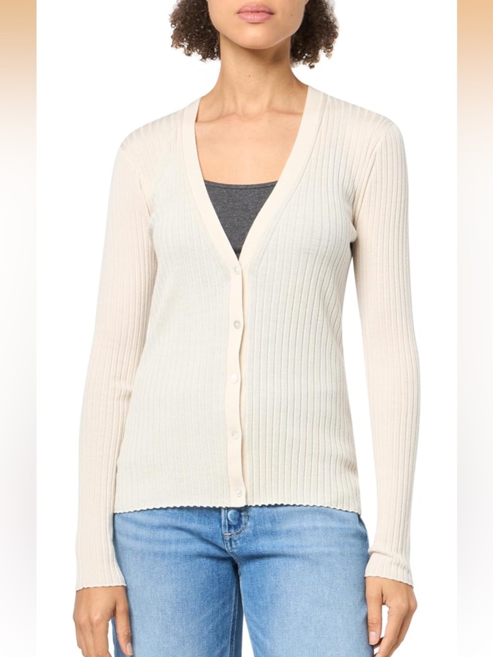 J. Jill Cream Ribbed V-Neck Button Cardigan